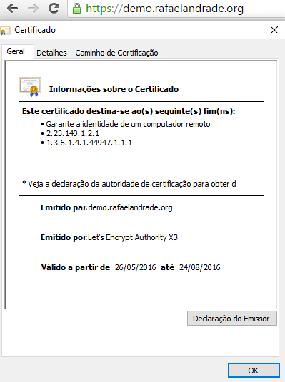 Instalar Certificado SSL Gratuito - Certificado instalado